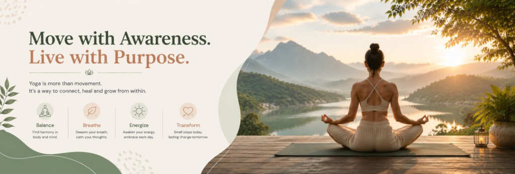 Move with awareness live with purpose yoga banner